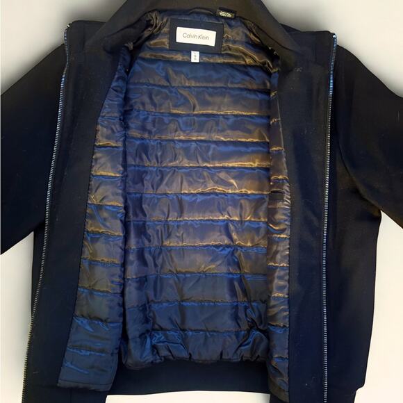 Calvin Klein Black Wool Bomber Jacket Men’s L – Quilted Lining - Picture 6 of 8